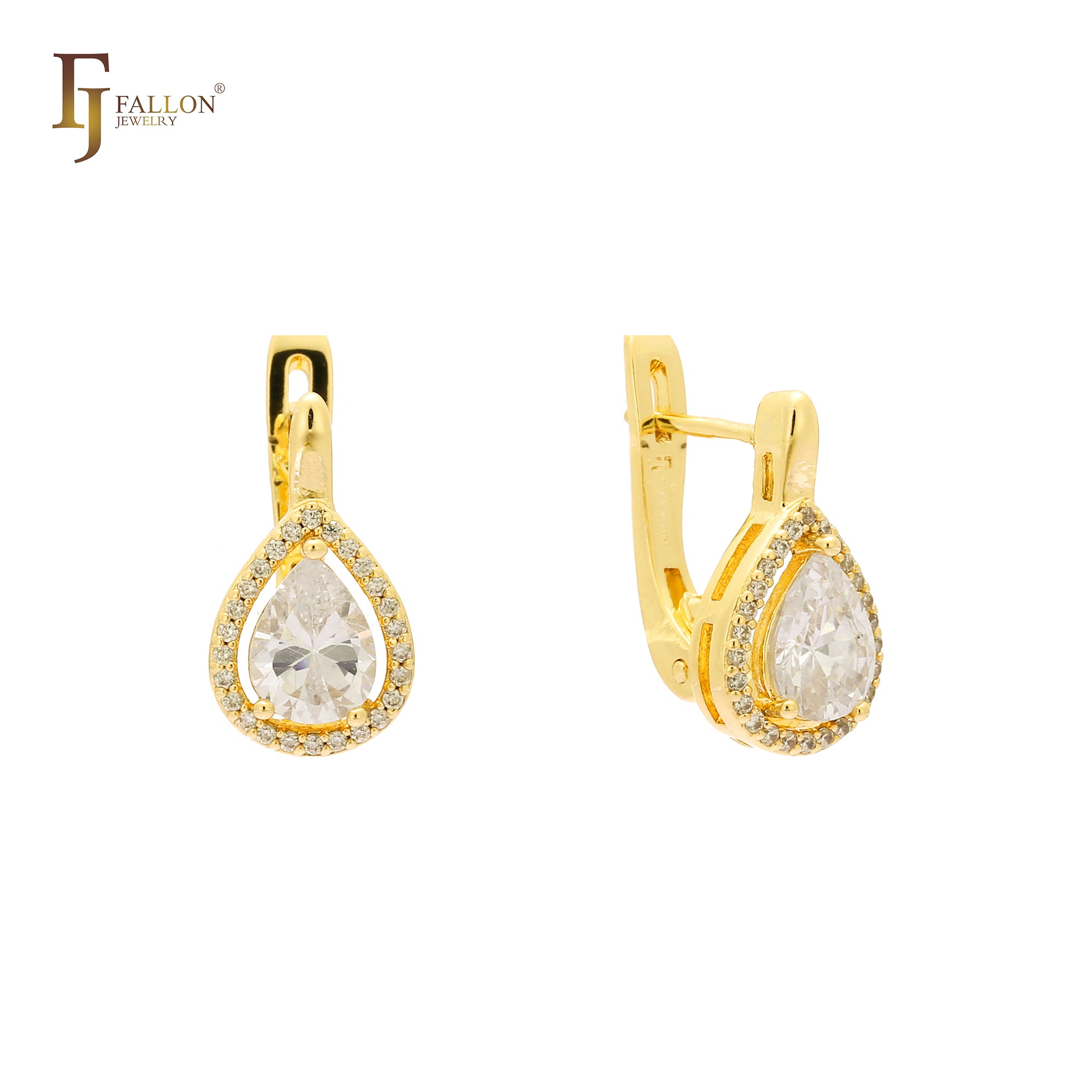 Big Halo teardrop cz 14K Gold, Rose Gold earrings