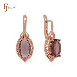 Oval Marquise Solitaire Red Tea CZ Rose Gold Clip-On Earrings