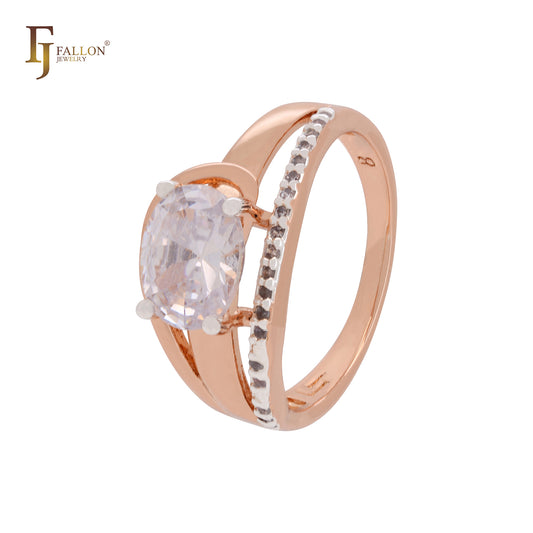 Solitaire white CZs paved white CZs Rose Gold two tone Fashion Rings