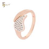 Double leaves of white CZs Rose Gold two tone Fashion Rings