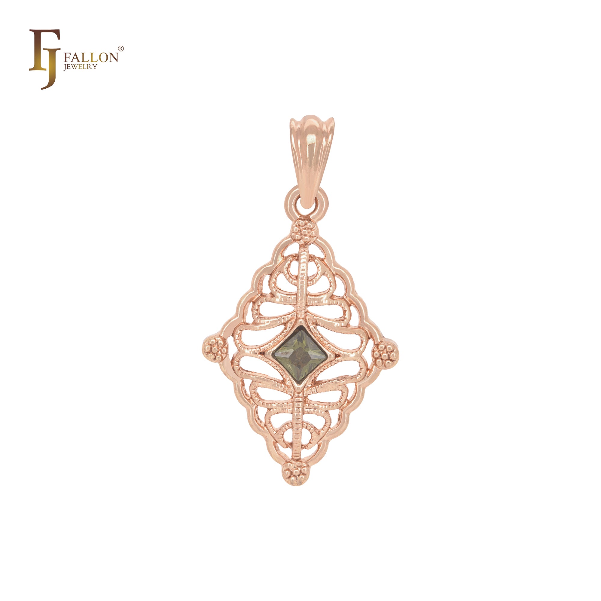 Rhombus textured filigree shape Rose Gold Pendant