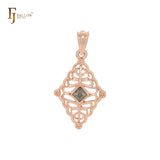 Rhombus textured filigree shape Rose Gold Pendant