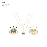 Heart of crown with turquoise 14K Gold Necklace