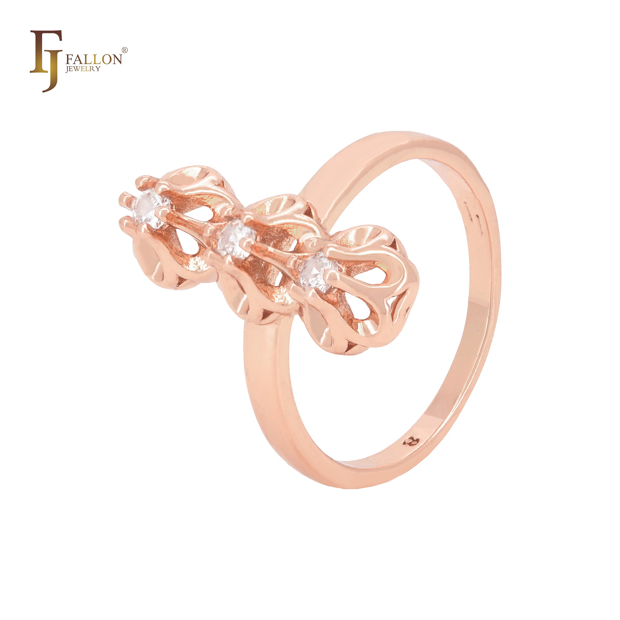 Triple clawed white CZs Rose Gold Fashion Rings