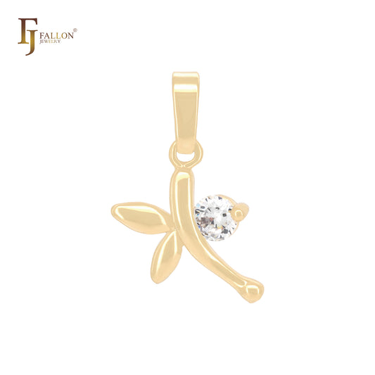 Dragonfly with white CZ 14K Gold Animal Pendant