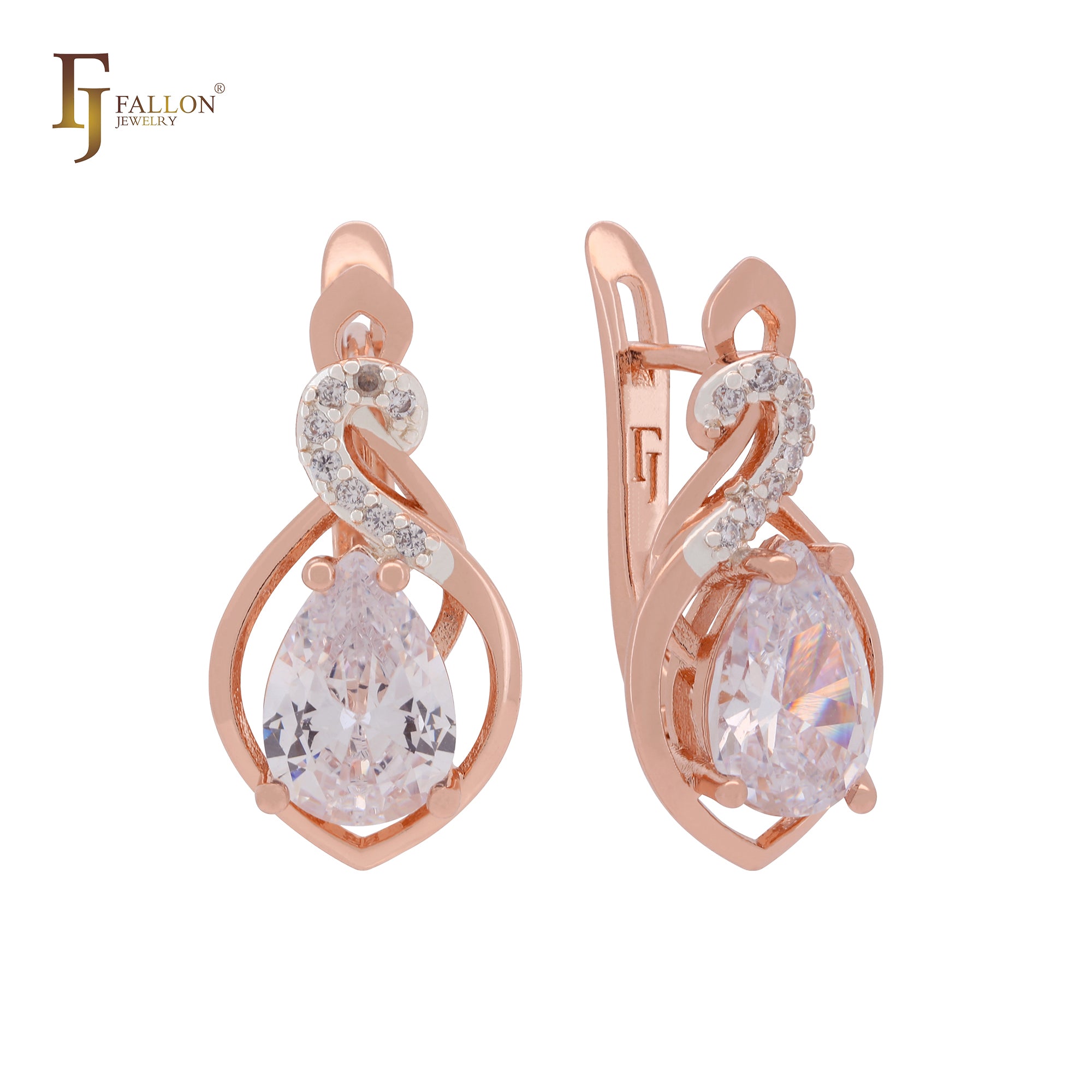 Solitaire pear shape Coffee CZ Rose Gold two tone Clip-On Earrings