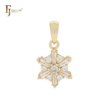 Snow flake white CZs 14K Gold Pendant