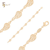 Wide filigree leaves binding 14K Gold Bracelets fancy Link Chains