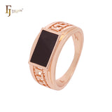 Greek key meander black squared Rose Gold Fashion Rings