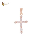 Latin cluster white CZs marquise 14K Gold, Rose Gold cross pendant