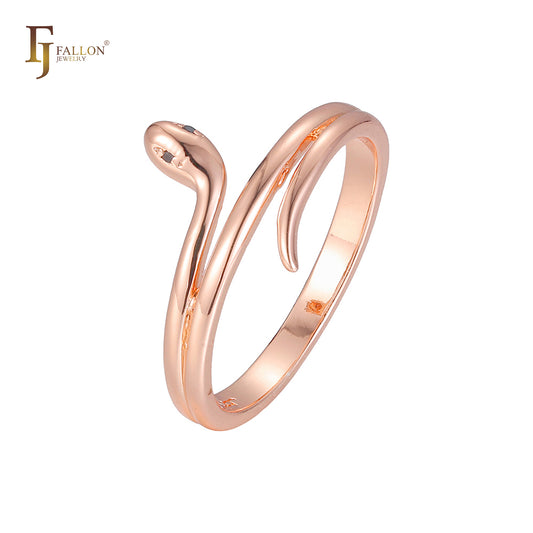 Snake Glossy shape with double blacks CZs Rose Gold Fashion Rings