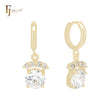 Dangling white CZs with cluster white CZs 14K Gold Huggie Earrings