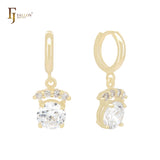 Dangling white CZs with cluster white CZs 14K Gold Huggie Earrings