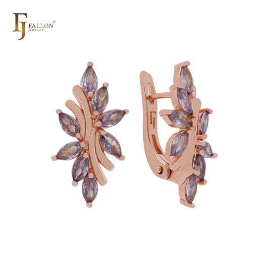 Cluster purple marquise CZs Rose Gold Clip-On Earrings