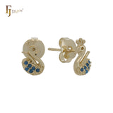 Peacock Stud cluster turquoise 14K Gold stud Earrings