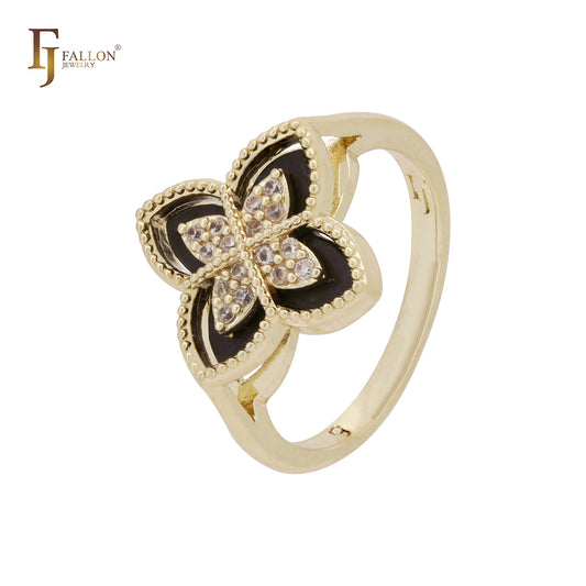 Black and white layered clover 14K Gold, Rose Gold fashion Rings