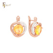 Triple spinning big solitaire rounded Yellow CZ Rose Gold two tone Clip-On Earrings