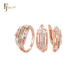 Parallel white CZs cluster geometric Rose Gold Jewelry Set with Rings