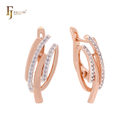 Thousand rows of white CZs parallel Rose Gold two tone Clip-On Earrings