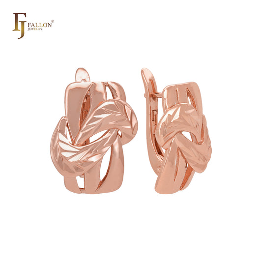 Double leaves crossing geometric Rose Gold Clip-On Earrings