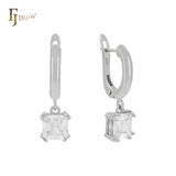 Solitaire asser cut cz drop 14K Gold, Rose Gold, White Gold Clip-On Earrings