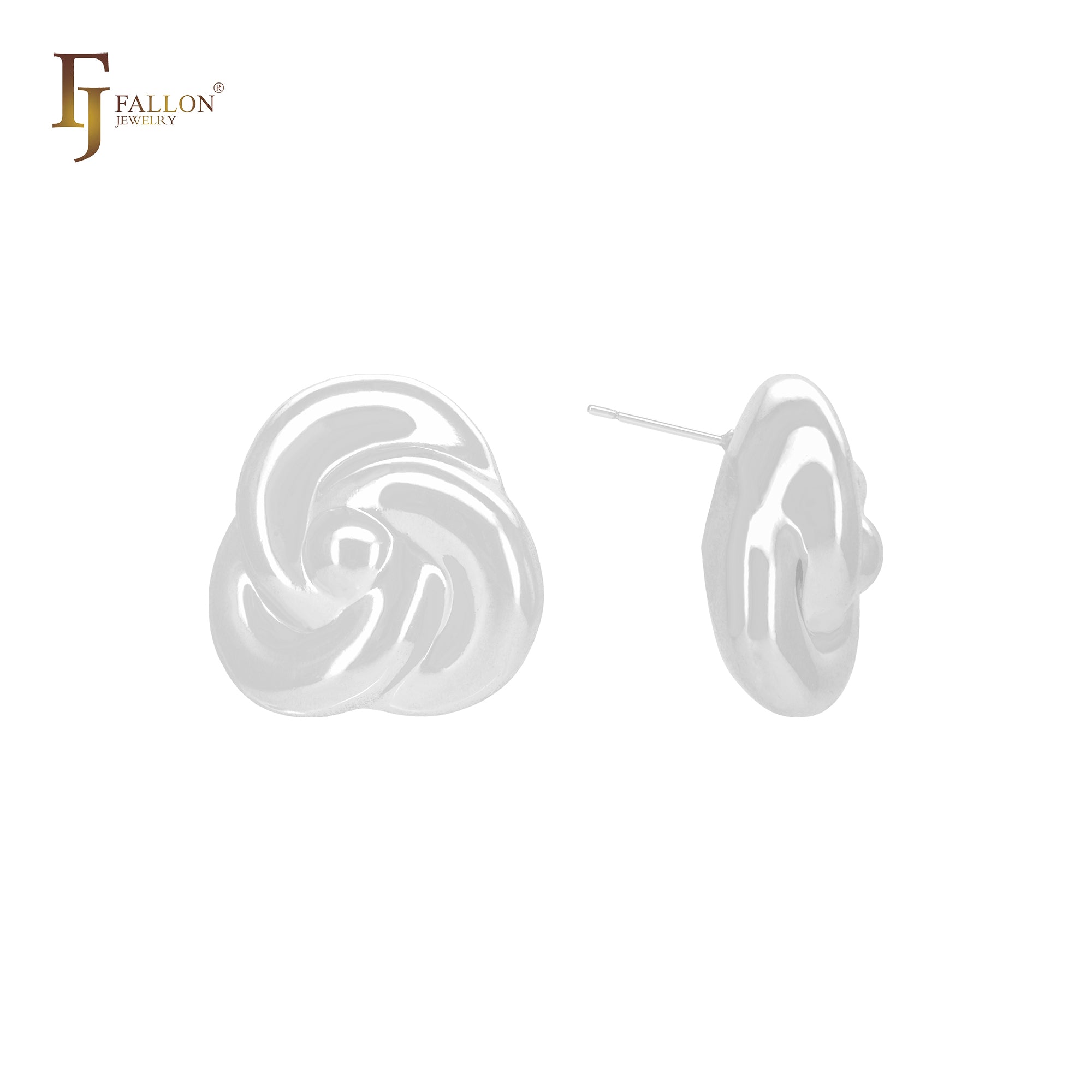 Triple interlocking petals flower 14K Gold, Rose Gold, White Gold Stud Earrings