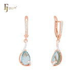 Pear shape pink CZ solitaire drop with white CZs Rose Gold two tone Clip-On Earrings