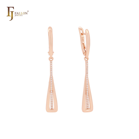 Long drop cluster white czs drop Rose Gold Clip-On Earrings