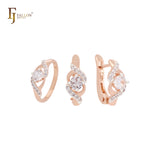 Solitaire white Czs of double twisted bands Rose Gold two tone Jewelry Set with Rings