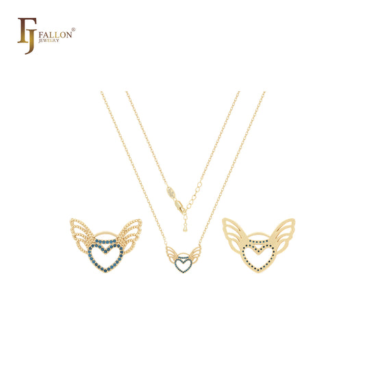 Heart of turquoise with wings 14K Gold Necklace