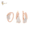 Double leaves of white CZs Rose Gold two tone Jewelry Set with Rings