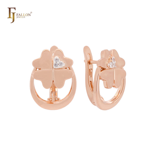 Hearty four leaves clover Rose Gold Clip-On Earrings