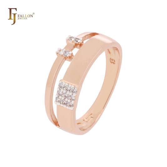 Squared with white CZs geometric Rose Gold two tone Fashion Rings