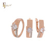 Solitaire rounded white CZ sided with white CZs Rose Gold two tone Jewelry Set with Rings