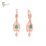 Dangling emerald white CZs crown Rose Gold Clip-On Earrings