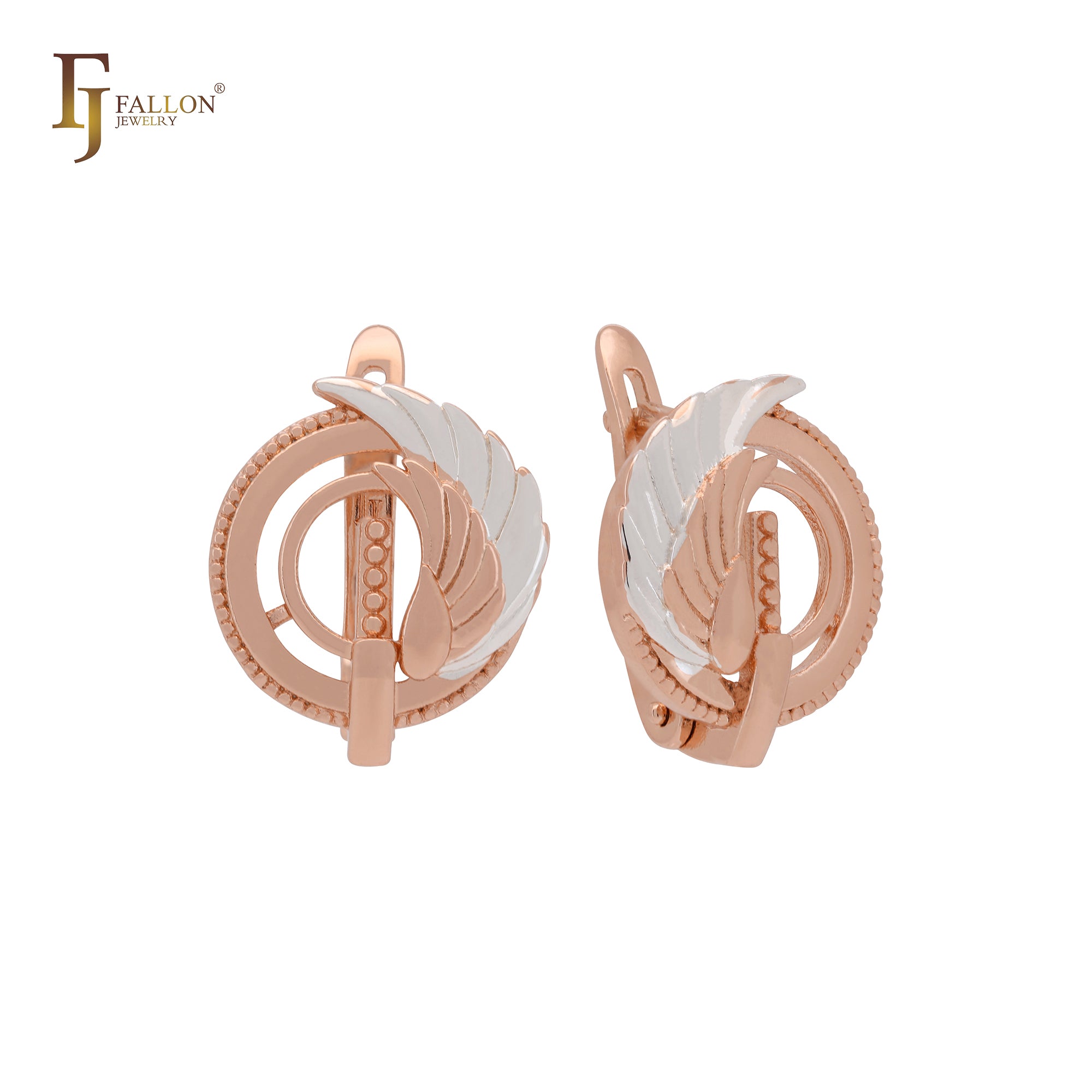 Angel's Feather Wings circle Rose Gold Clip-On Earrings