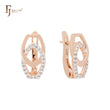 Interlocking buckles of white CZs Rose Gold Clip-On Earrings