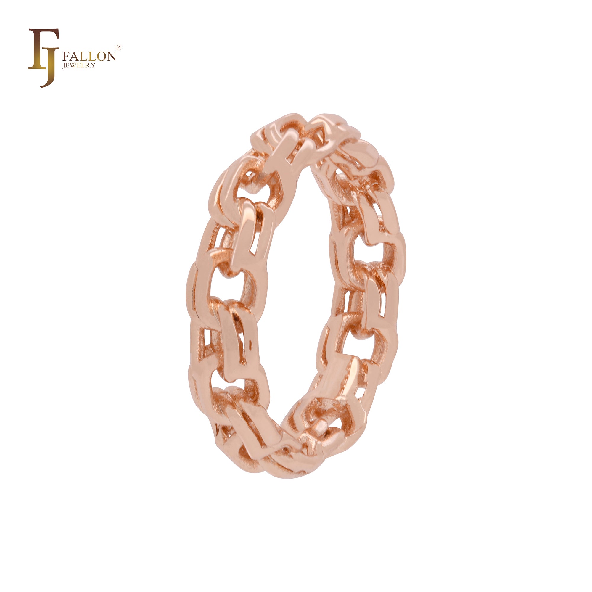 Classic bismarck spring link chain design 5.3mm wide eternity band Rose Gold rings