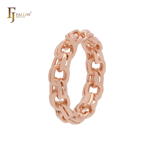 Classic bismarck spring link chain design 5.3mm wide eternity band Rose Gold rings