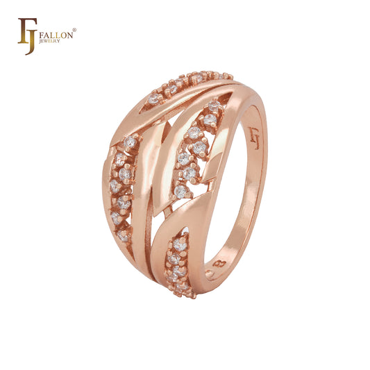 Cluster white CZs interlocking Rose Gold Fashion Rings