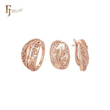 Cluster white CZs interlocking Rose Gold Jewelry Set with Rings