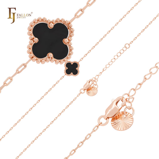 Solo white or black lucky Clover shape Rose Gold paperclip link braclets or chain