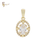 Petit tiny Oval solitaire white CZs cluster 14K Gold Pendant