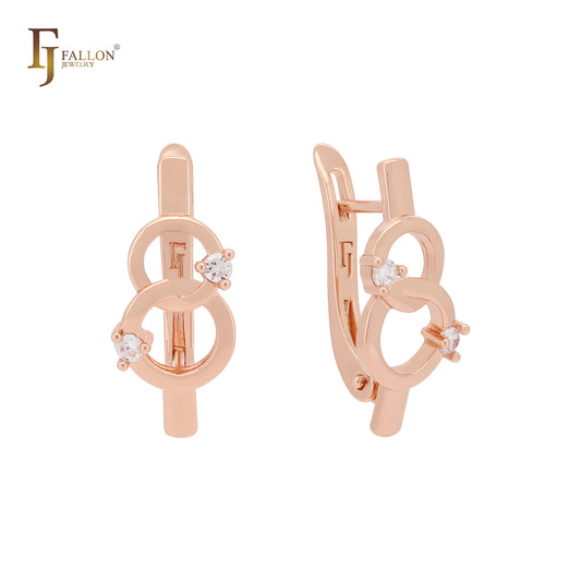 Double interlocking circles with white CZs geometric Rose Gold Clip-On Earrings