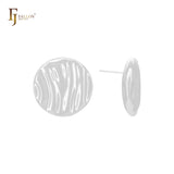 Irregular ripple textured coin shaped 14K Gold, Rose Gold, White Gold Stud Earrings