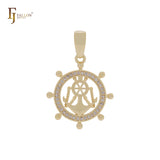 Steering rudder of Mariner anchor of circle white CZs 14K Gold Pendant