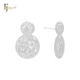 Nugget textured double rounded disc shaped 14K Gold, Rose Gold, White Gold Stud Earrings