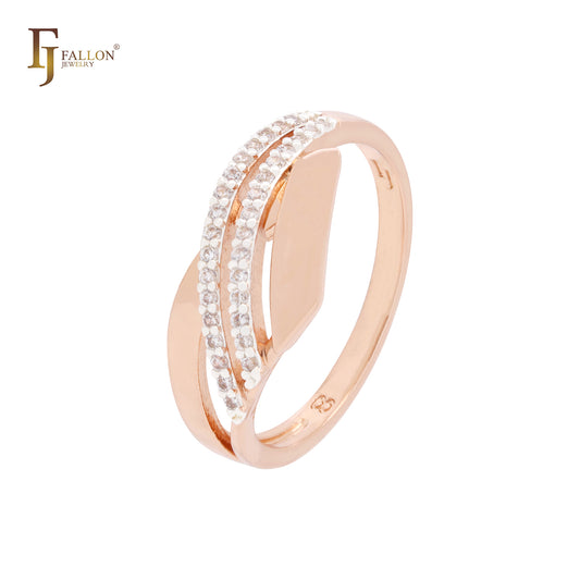 Geometric double layers of white CZs Rose Gold two tone Fashion Rings