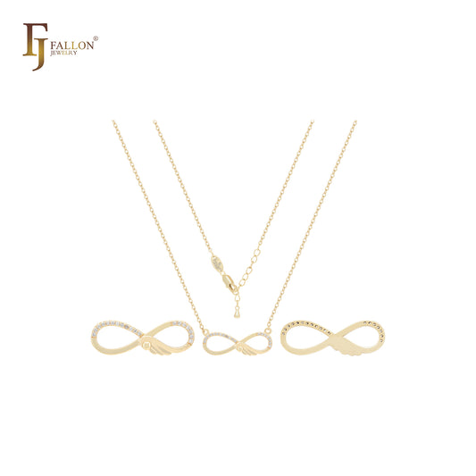 Infinity with angles wings of white CZs 14K Gold Necklace