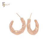 Glossy twisted rope shaped C Hoop 14K Gold, Rose Gold, White Gold Stud Earrings